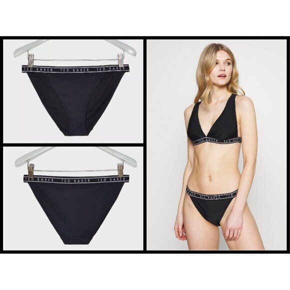 💕TED BAKER LONDON💕 Reetta Logo Bikini Bottoms Black TB4 US 10 NWT - Picture 2 of 16